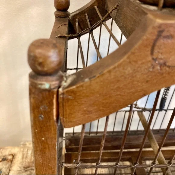 Leaning Birdcage Wooden and Wire Vintage Birdcage Poor Shape - Picture 12 of 16
